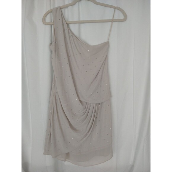 Express Size 2 One Shoulder Studded Sparkle Draped Pleated Front Mini Dress - Picture 1 of 9